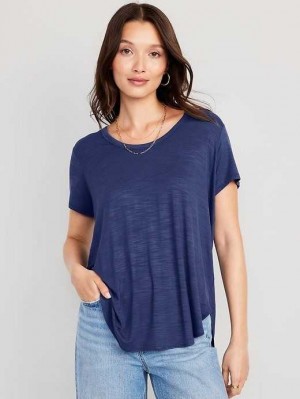 Old Navy Luxe Voop-Neck Slub-Knit Tunic T-Shirt Bluesday | RFG689301