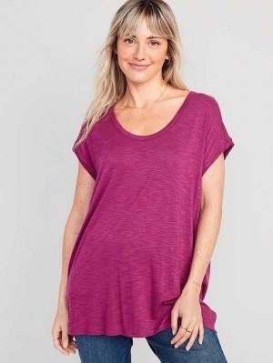 Old Navy Luxe Voop-Neck Slub-Knit Tunic T-Shirt Boysenberry Juice | MYB108329