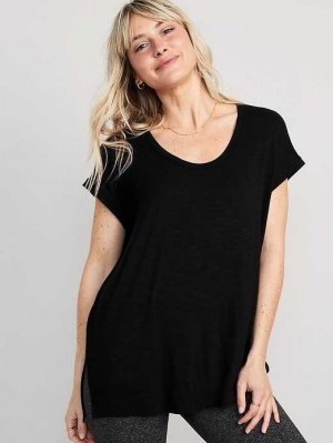 Old Navy Luxe Voop-Neck Slub-Knit Tunic T-Shirt Black | KHV268547