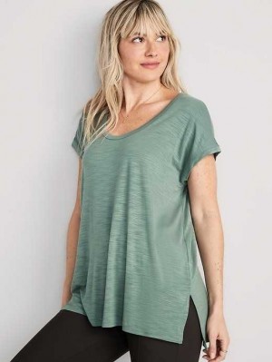 Old Navy Luxe Voop-Neck Slub-Knit Tunic T-Shirt Dried Herb | ZVQ046213