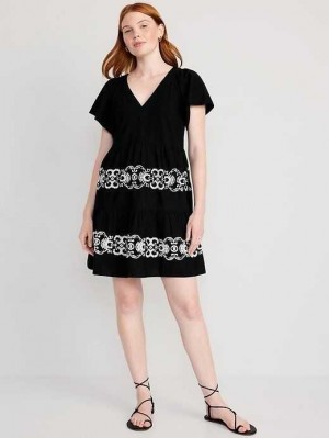 Old Navy Matching Embroidered Flutter-Sleeve Mini Swing Dress Dark Chameleon | AUD570613