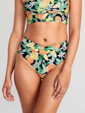 Old Navy Matching High-Waisted Cross-Front Bikini Swim Bottoms Fresh-Squeezed Fun | SRX178536