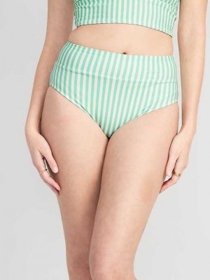 Old Navy Matching High-Waisted Printed Banded Bikini Swim Bottoms Green Stripes | JQT704326