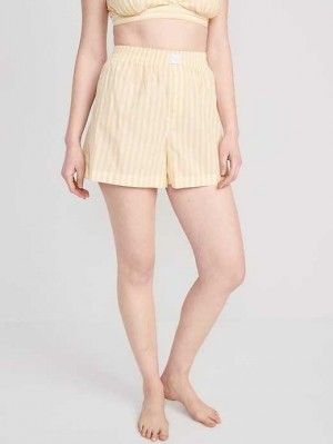 Old Navy Matching High-Waisted Printed Pajama Boxer Shorts White / Yellow Stripes | NHY097234