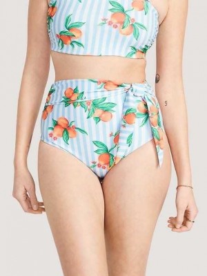 Old Navy Matching High-Waisted Tie-Waist Bikini Swim Bottoms Peaches & Stripes | WSG367412