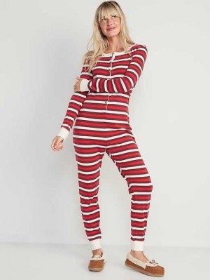 Old Navy Matching Printed One-Piece Pajamas Red Stripes | FPD645379