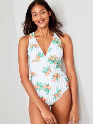 Old Navy Matching V-Neck One-Piece Swimsuit Peaches & Stripes | WAN537014