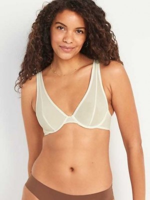 Old Navy Mesh Unlined Underwire Plunge Bra Creme De La Creme | UFI845671