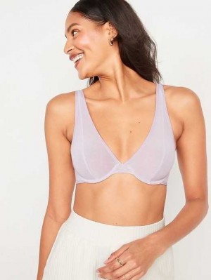 Old Navy Mesh Unlined Underwire Plunge Bra Grey | NAS824971