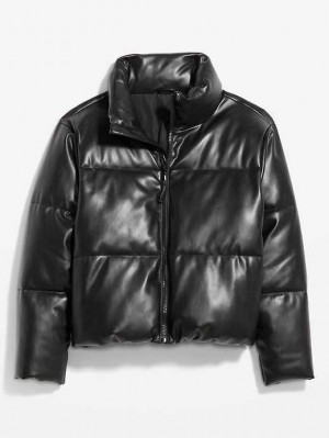 Old Navy Mock-Neck Faux-Leather Puffer Jacket Black | PSN948126