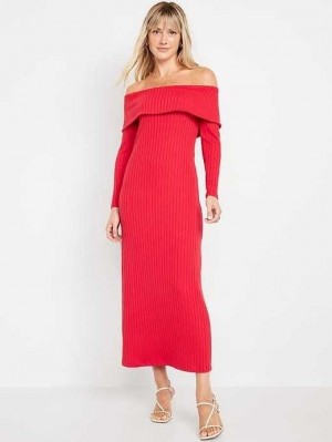 Old Navy Off-Shoulder Rib-Knit Maxi Dress Red | ULZ193867