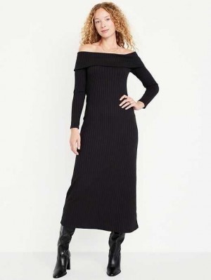 Old Navy Off-Shoulder Rib-Knit Maxi Dress Black | LQY160458