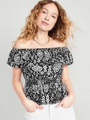 Old Navy Off-The-Shoulder Waist-Defined Smocked Blouse Black | ESX802391