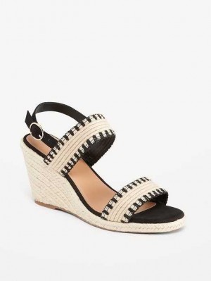 Old Navy Open-Toe Braided Straw Espadrille Wedge Sandals Black | CRM219703