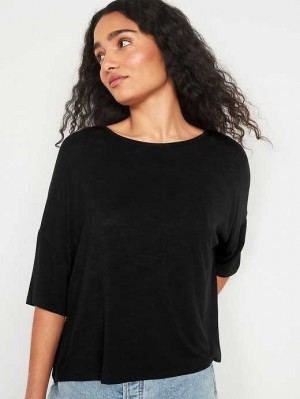 Old Navy Oversized Elbow-Sleeve Slub-Knit T-Shirt Black | DEU518402