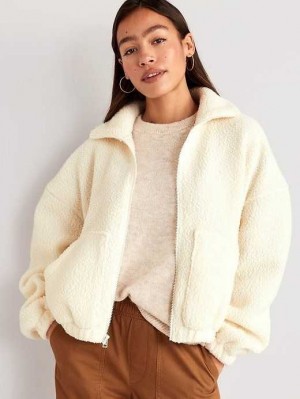 Old Navy Oversized Full-Zip Sherpa Pullover Creme De La Creme | LHN267950