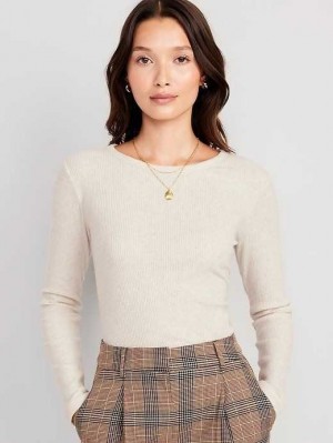 Old Navy Plush Long-Sleeve Crew-Neck T-Shirt Beige | EWU249315