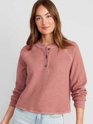 Old Navy Plush Waffle-Knit Henley Top Pink | BXT146389