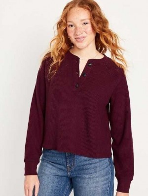 Old Navy Plush Waffle-Knit Henley Top Raisin Arizona | TLX150487