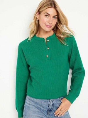 Old Navy Plush Waffle-Knit Henley Top Serpentine | WXO659028