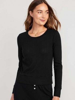 Old Navy Pointelle-Knit Cropped Pajama Top Black | ADR924516