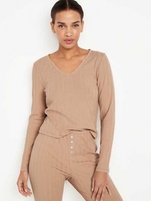 Old Navy Pointelle Knit Pajama Top Tiramisu | NLG460923