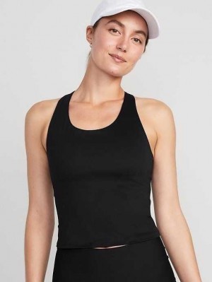 Old Navy PowerSoft Cropped Racerback Tank Top Black | PIB135904