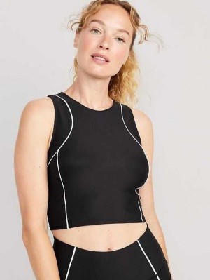 Old Navy PowerSoft Cropped Tank Top Black | TEI360987