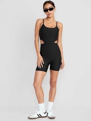 Old Navy PowerSoft Cutout-Waist Bodysuit Black | NWR746581