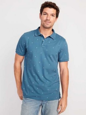 Old Navy Printed Classic Fit Pique Polo Blue | AMC981560