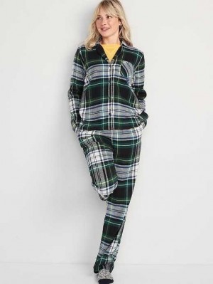 Old Navy Printed Flannel Pajama Set Green | DZF610234