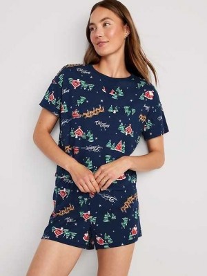 Old Navy Printed Pajama Shorts Set Navy Blue | DKN158769