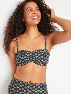 Old Navy Printed Ruffle-Trim Ruched Bikini Swim Top Black Flower | UEX146839