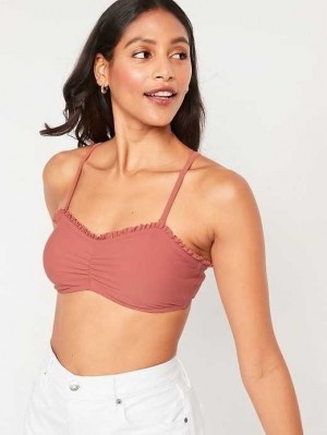 Old Navy Printed Ruffle-Trim Ruched Bikini Swim Top Brown | RMJ056134