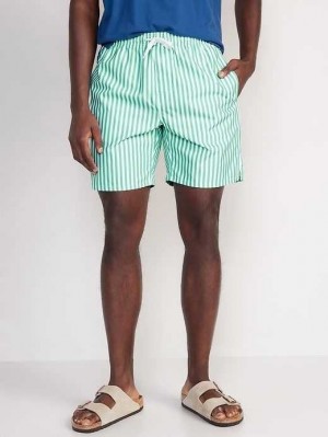 Old Navy Printed Swim Trunks Green Stripes | CPK214578