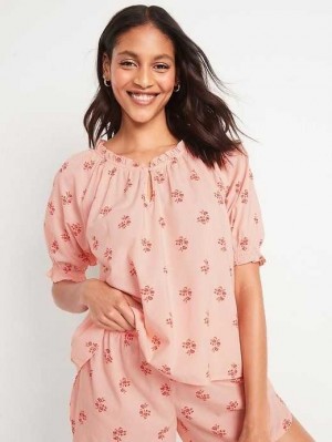 Old Navy Puff-Sleeve Floral Swing Pajama Top Pink | ZSH071453