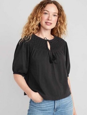 Old Navy Puff-Sleeve Tie-Front Embroidered Swing Top Panthers | GCE489601