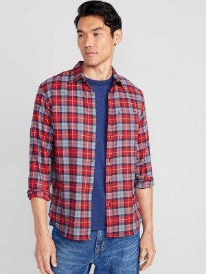 Old Navy Regular-Fit Built-In Flex Everyday Plaid Shirt Red | OLF524830