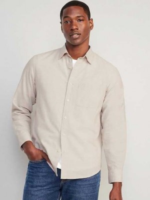 Old Navy Regular-Fit Everyday Non-Stretch Chambray Shirt Ecru | VDM891603