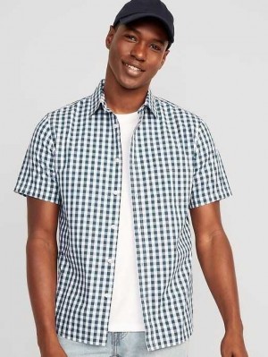 Old Navy Regular-Fit Everyday Short-Sleeve Gingham Pocket Shirt Blue | WNU758062