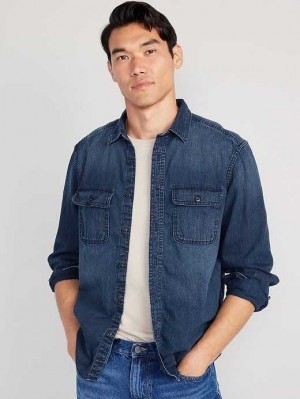 Old Navy Regular Fit Jean Utility Shirt Dark Indigo | MST713984