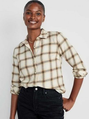 Old Navy Relaxed Classic Flannel Shirt Cream | GOH052194