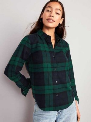 Old Navy Relaxed Classic Flannel Shirt Green / Blue | PBI459230