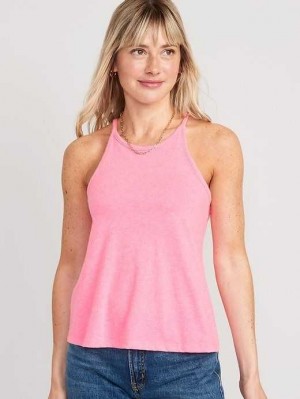 Old Navy Relaxed Halter Tank Top Neon Petunia | TWJ814529