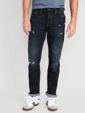 Old Navy Relaxed Slim Taper Built-In Flex Rip & Repair Jeans Dark Wash | GBW320781