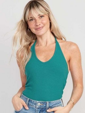 Old Navy Rib-Knit V-Neck Cropped Halter Top Ocean Wave | JKZ238476