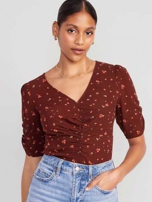 Old Navy Ruched V-Neck Crepe Top Burgundy | EFZ874120