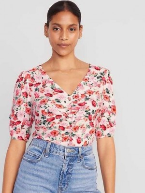 Old Navy Ruched V-Neck Crepe Top White | NDR645209