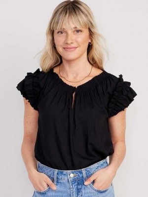 Old Navy Ruffle-Trim Smocked Top Black | QCE952137