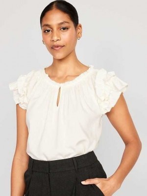 Old Navy Ruffle-Trim Smocked Top Creme De La Creme | VBG061294